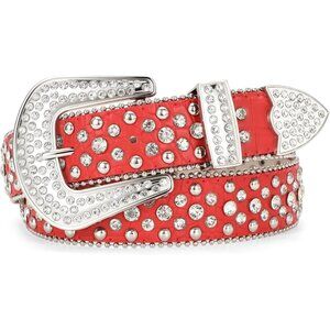 ⚡Women Rhinestone Belt for Jeans Western Cowgirl Bling  Belt Grain Leather